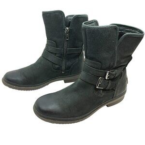 UGG Simmens Waterproof Leather & Suede Mid-Calf Engineer Moto Boots Womens 8